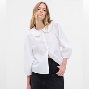 Gap - organic cotton round collar shirt, size M, button down, white
